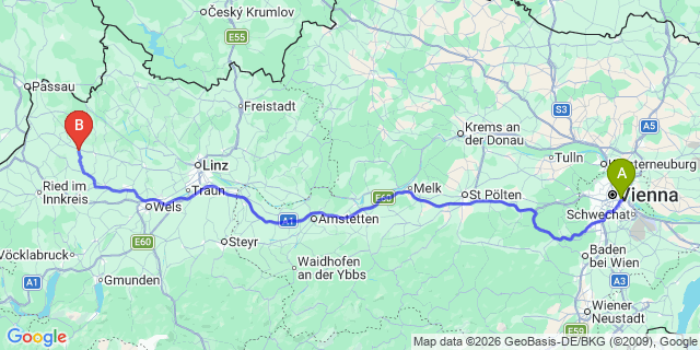 Map: Vienna International Busterminal (VIB) to Schladming