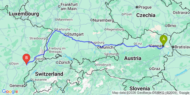 Map: Vienna International Busterminal (VIB) to Schönberg