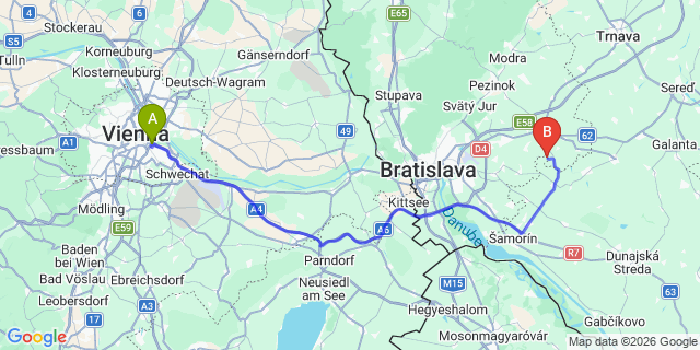 Map: Vienna International Busterminal (VIB) to Senec