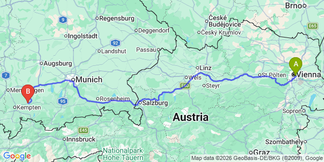 Map: Vienna International Busterminal (VIB) to Serfaus