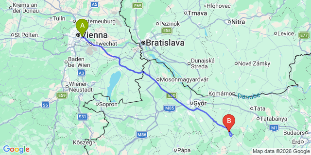 Map: Vienna International Busterminal (VIB) to Siofok