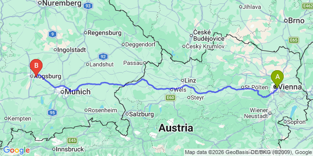 Map: Vienna International Busterminal (VIB) to Sölden