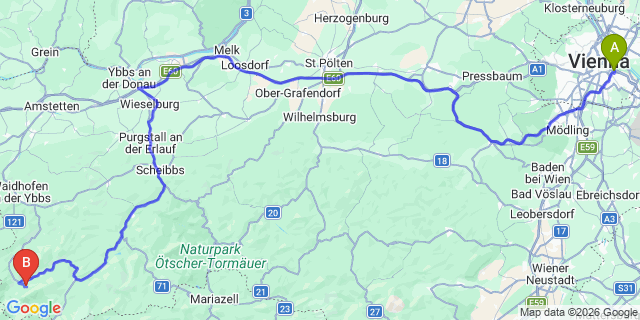 Map: Vienna International Busterminal (VIB) to Spielberg