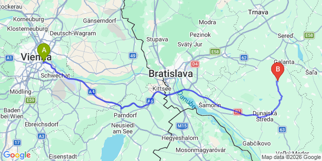 Map: Vienna International Busterminal (VIB) to Stará Turá