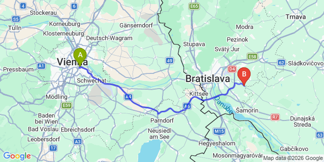 Map: Vienna International Busterminal (VIB) to Sternberk