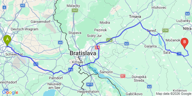 Map: Vienna International Busterminal (VIB) to Trencin