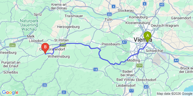 Map: Vienna International Busterminal (VIB) to Trest