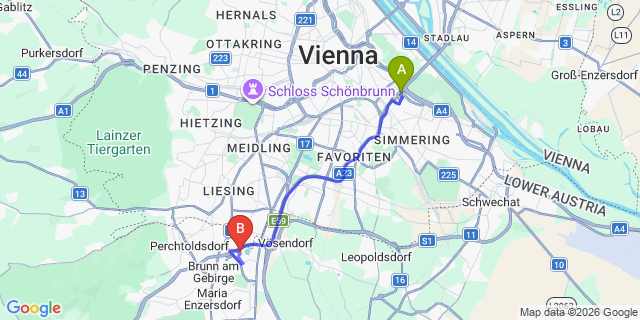 Map: Vienna International Busterminal (VIB) to Weidling