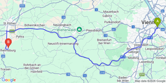 Map: Vienna International Busterminal (VIB) to Weiz