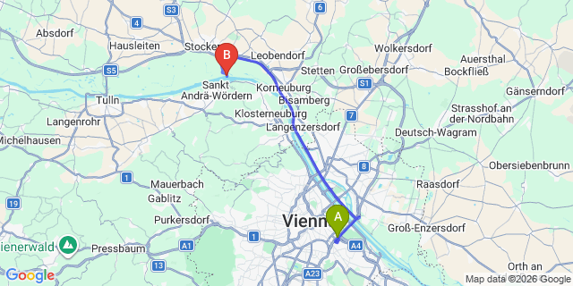 Map: Vienna International Busterminal (VIB) to Wiener Neustadt