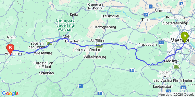 Map: Vienna International Busterminal (VIB) to Wolfsberg