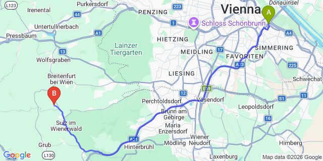 Map: Vienna International Busterminal (VIB) to Wolfsgraben