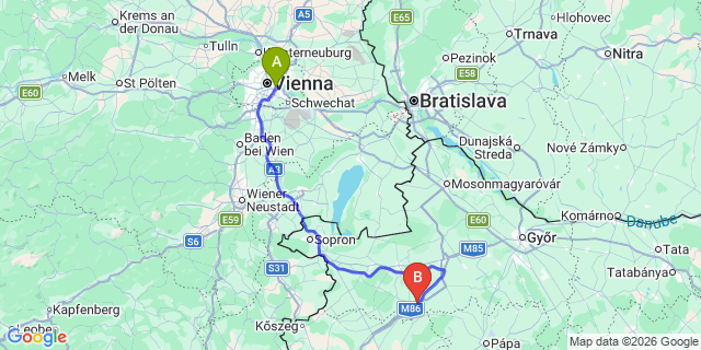 Map: Vienna International Busterminal (VIB) to Zalakaros