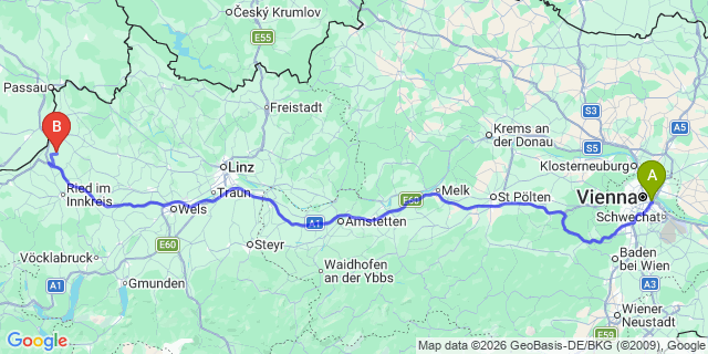 Map: Vienna International Busterminal (VIB) to Zauchensee