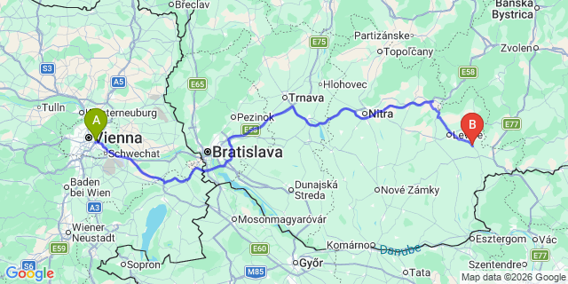 Map: Vienna International Busterminal (VIB) to Zilina