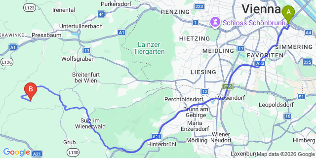 Map: Vienna International Busterminal (VIB) to Znojmo