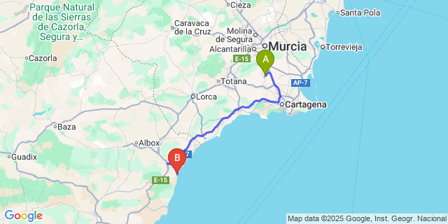 Map: Murcia Airport (RMU) to Garrucha