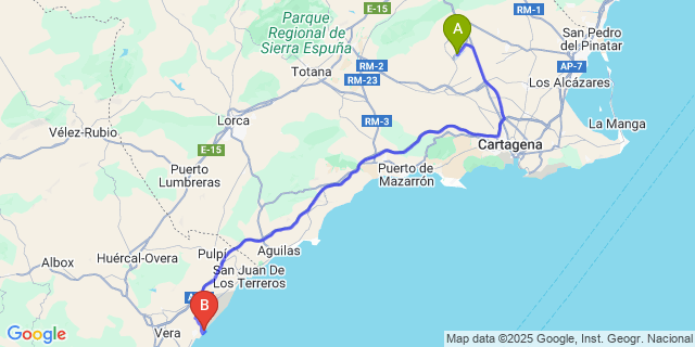 Map: Murcia Airport (RMU) to Villaricos