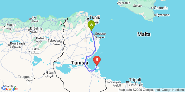 Map: Enfidha Airport (NBE) to Djerba Island