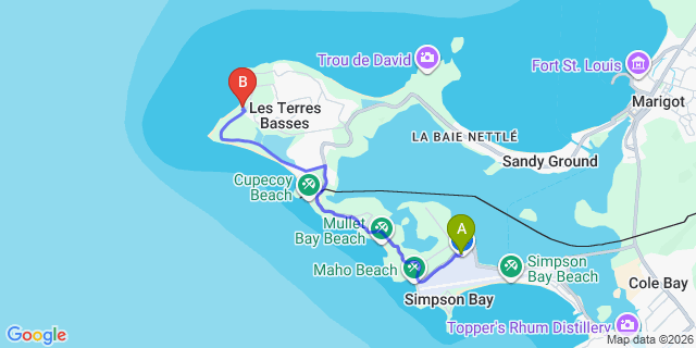 Map: Sint Maarten Airport (SXM) to Baie aux Prunes