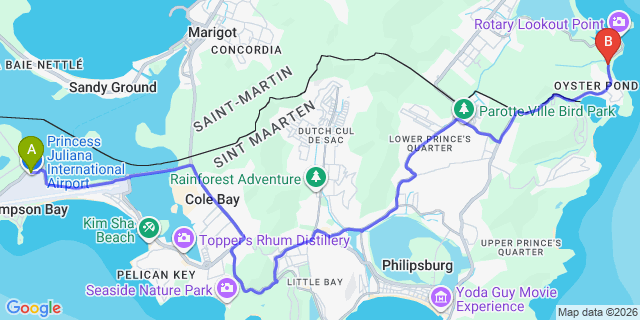Map: Sint Maarten Airport (SXM) to Baie Lucas