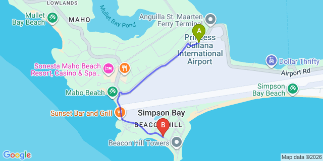 Map: Sint Maarten Airport (SXM) to Burgeaux Bay
