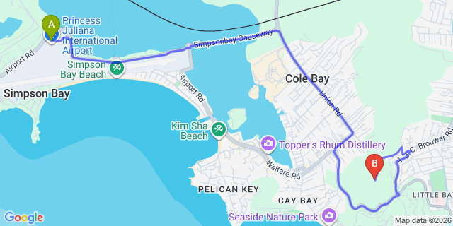 Map: Sint Maarten Airport (SXM) to Cole Bay Hill
