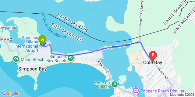 Map: Sint Maarten Airport (SXM) to Colebay