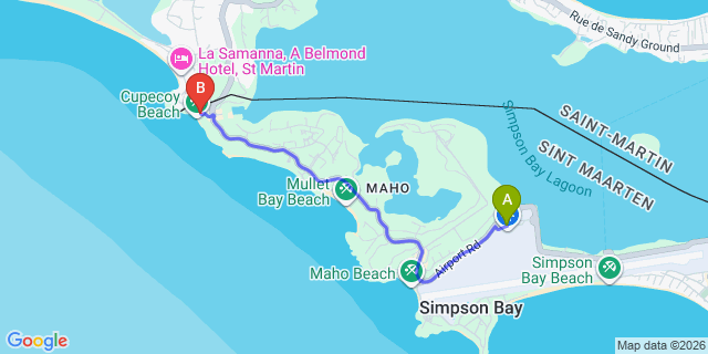 Map: Sint Maarten Airport (SXM) to Cupecoy