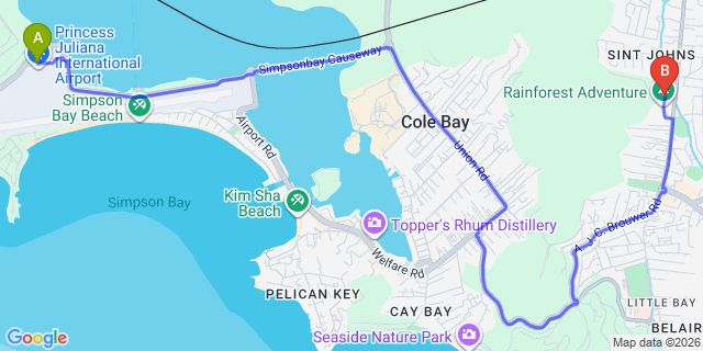 Map: Sint Maarten Airport (SXM) to Emilio Wilson Estate