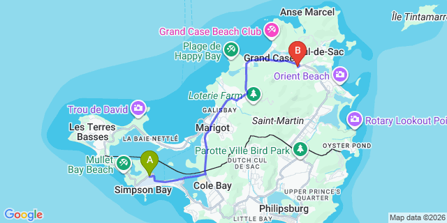 Map: Sint Maarten Airport (SXM) to Hope Estate