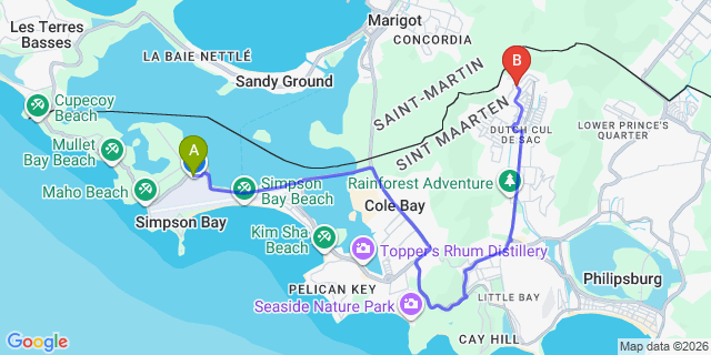 Map: Sint Maarten Airport (SXM) to South Reward