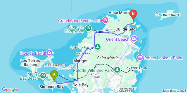 Map: Sint Maarten Airport (SXM) to Tintamarre Island