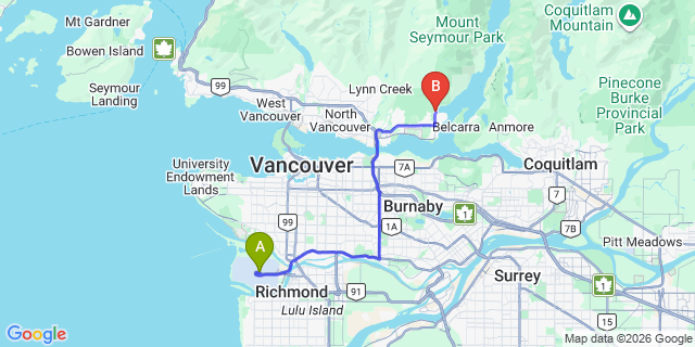 Map: Vancouver Airport (YVR) to Deep Cove