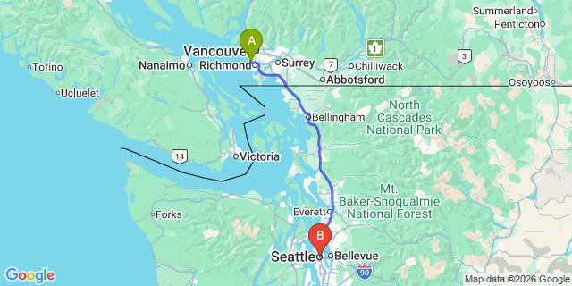 Map: Vancouver Airport (YVR) to Seattle