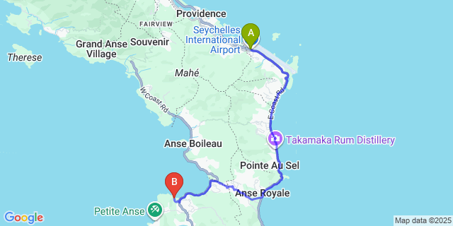 Map: Seychelles Airport (SEZ) to Mango House Seychelles