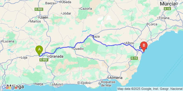 Map: Granada Airport (GRX) to Villaricos
