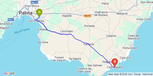 Map: Palma de Mallorca Airport (PMI) to Cala Figuera