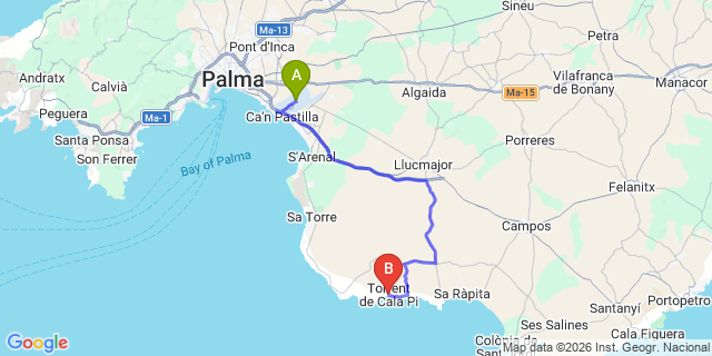 Map: Palma de Mallorca Airport (PMI) to Cala Pi