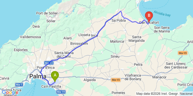 Map: Palma de Mallorca Airport (PMI) to Can Picafort