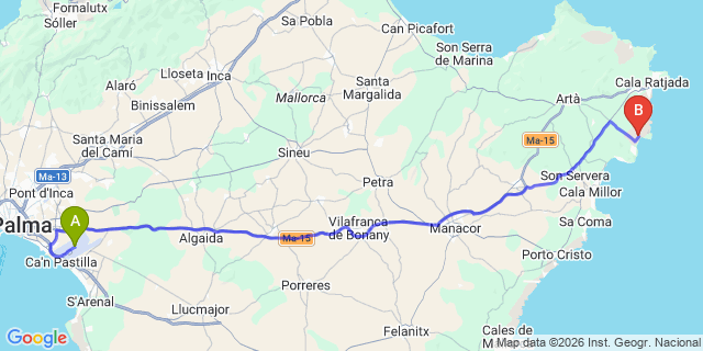Map: Palma de Mallorca Airport (PMI) to Canyamel