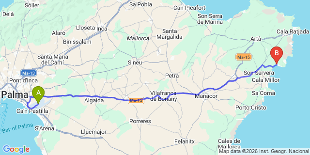 Map: Palma de Mallorca Airport (PMI) to Costa de los Pinos