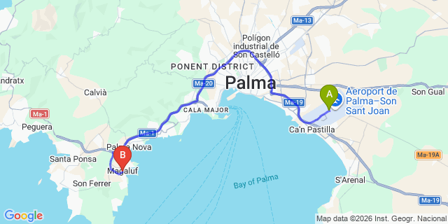Map: Palma de Mallorca Airport (PMI) to Magaluf