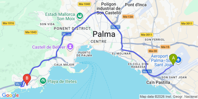 Map: Palma de Mallorca Airport (PMI) to Portals Nous