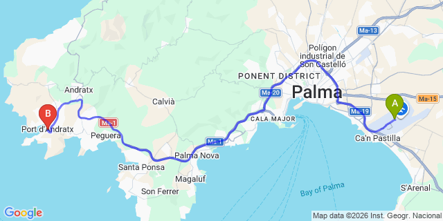 Map: Palma de Mallorca Airport (PMI) to Puerto Andratx