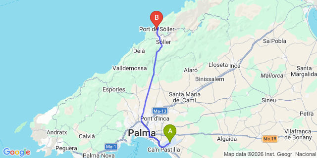Map: Palma de Mallorca Airport (PMI) to Puerto Soller
