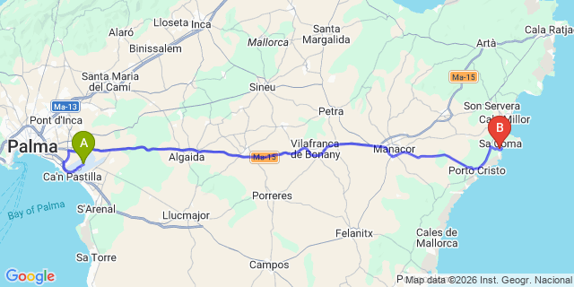 Map: Palma de Mallorca Airport (PMI) to S’Illot