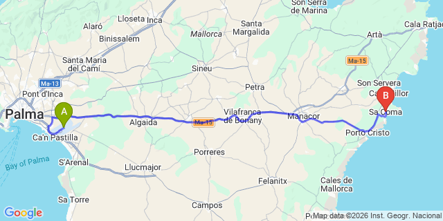 Map: Palma de Mallorca Airport (PMI) to Sa Coma