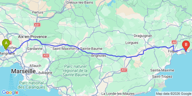 Map: Marseille Airport (MRS) to Agay
