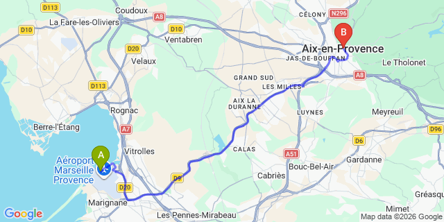 Map: Marseille Airport (MRS) to Aix-en-Provence